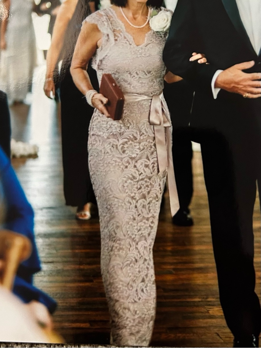 Adrianna Papell Lace Maxi lace mermaid gown in quartz color, size 6. Worn once.
